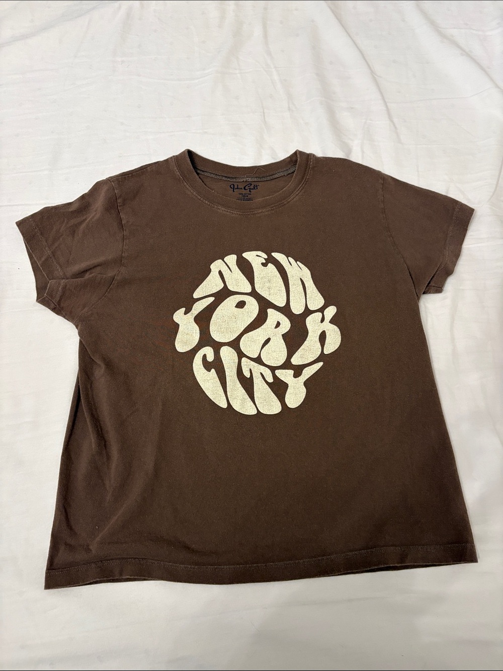 Brandy Melville Brown Tee with Cream 'New York City' Graphic